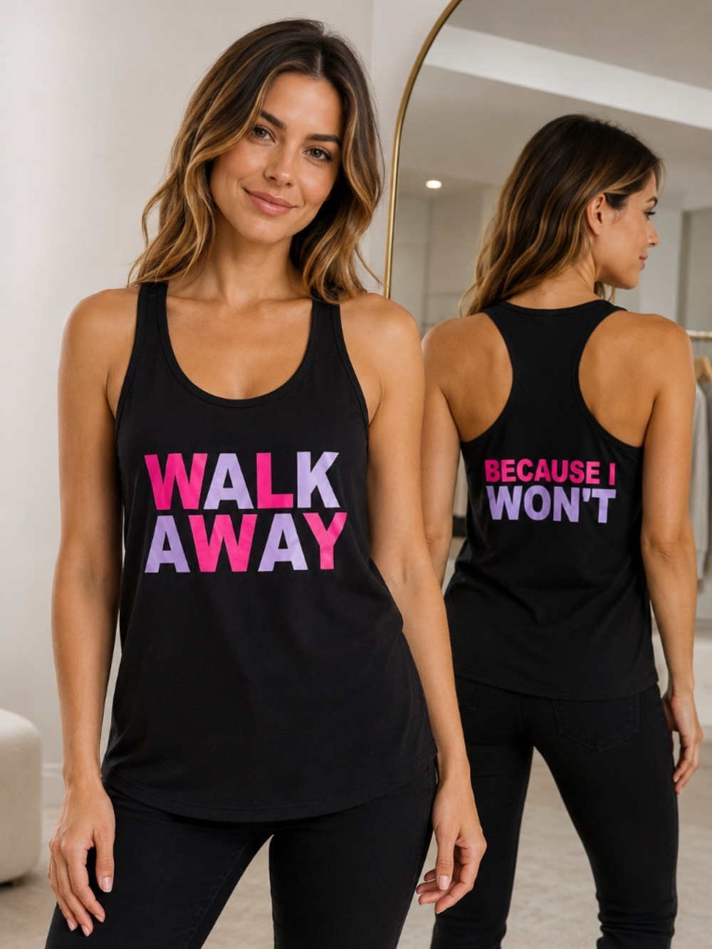 WALK AWAY Because I Won't Racerback Funny Edgy Graphic Novelty Gym Tank Top XXL